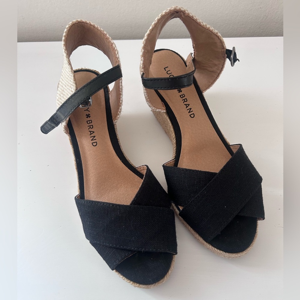 Lucky Brand Black Espadrille Wedge Sandals